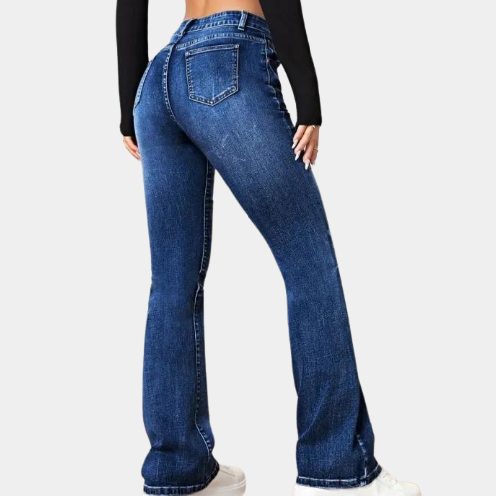 Elegante damesbroek met hoge taille van delphine met een flatterende uitlopende pasvorm