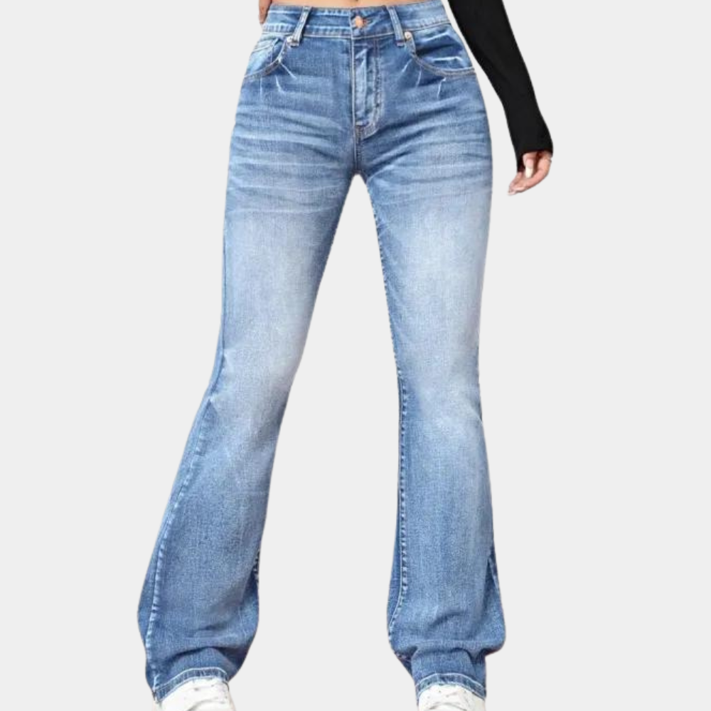 Elegante damesbroek met hoge taille van delphine met een flatterende uitlopende pasvorm
