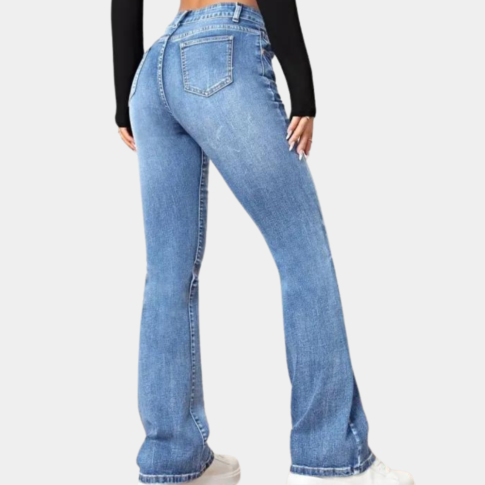 Elegante damesbroek met hoge taille van delphine met een flatterende uitlopende pasvorm