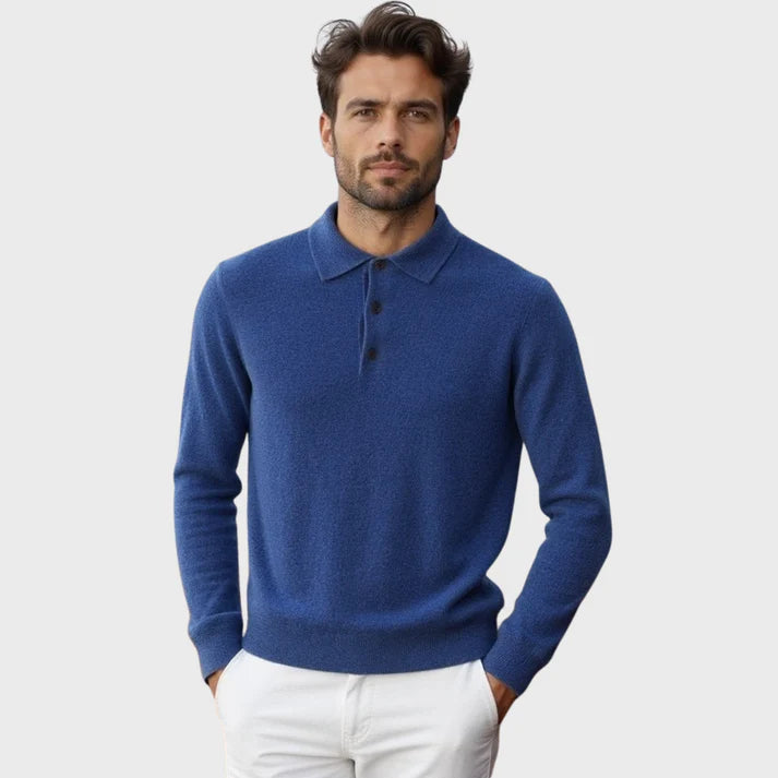 Mikkel – merino wool polo sweater with ribbed cuffs