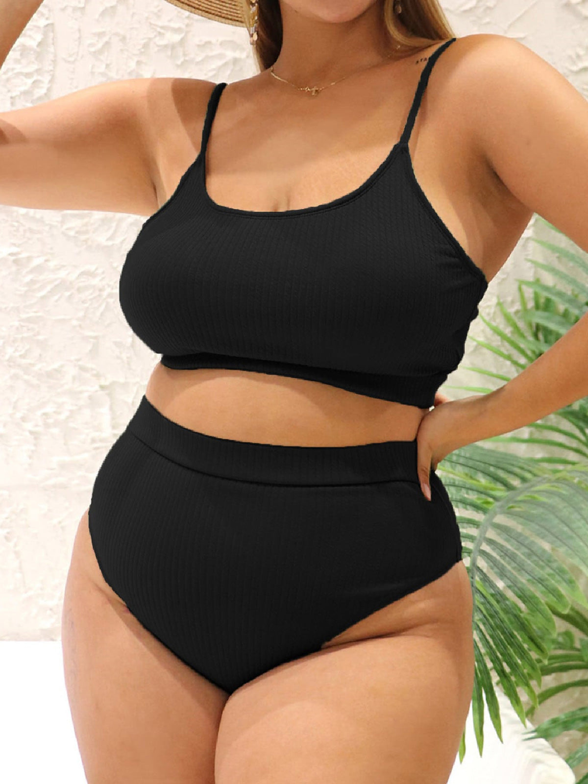 NIMA zwarte eenvoudige geribde bikini grote maten