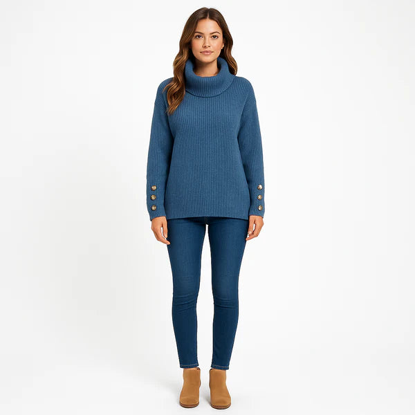 Women's roll-neck sweater with button details – elegant & warm