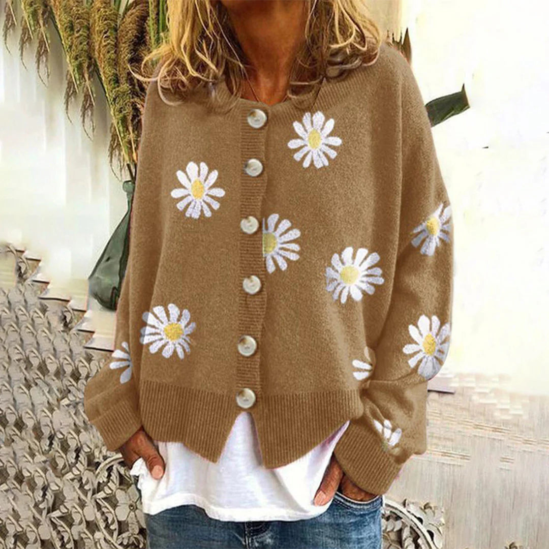 Women's long-sleeved cardigan with floral pattern – a feminine layer for transitional weather