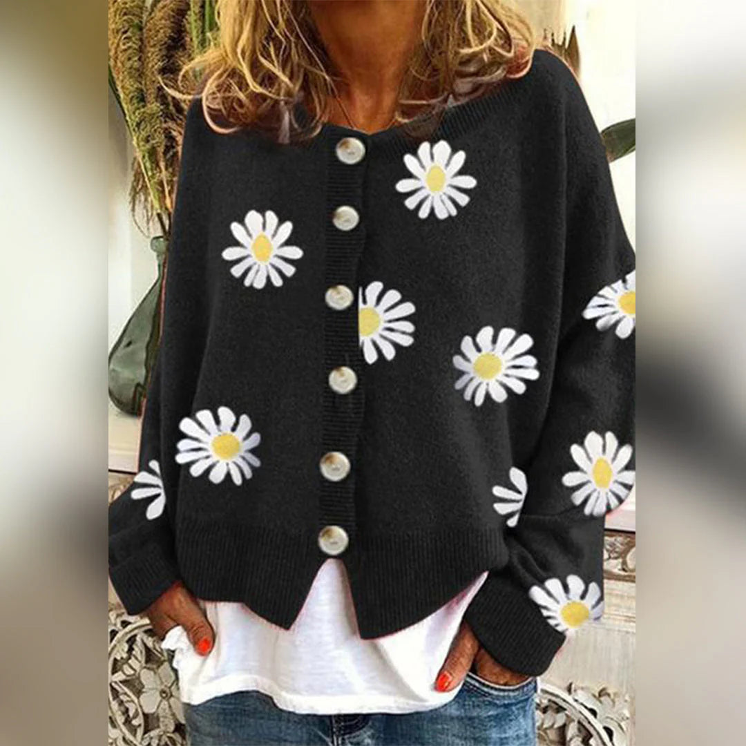 Women's long-sleeved cardigan with floral pattern – a feminine layer for transitional weather