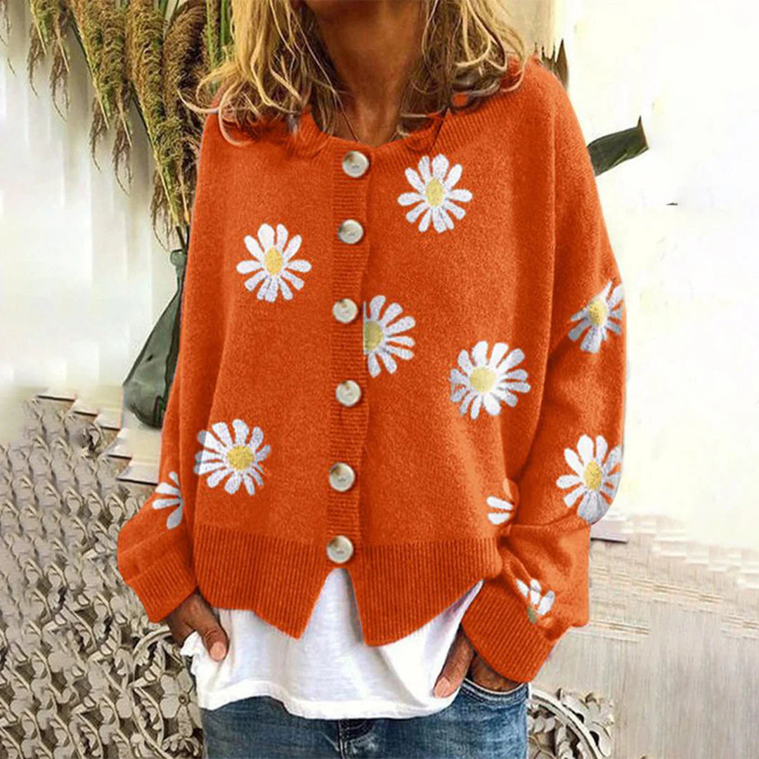 Women's long-sleeved cardigan with floral pattern – a feminine layer for transitional weather