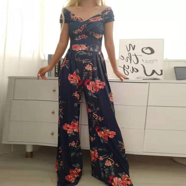 NIMA Maxi jumpsuit print off-shoulder v-hals