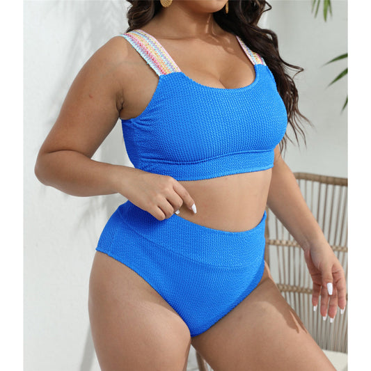 NIMA blauwe gerimpelde band bikini grote maten