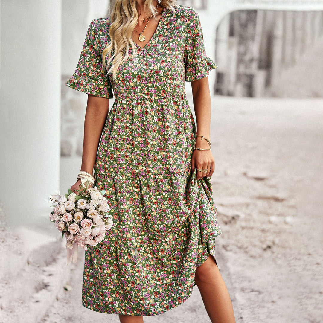 NIMA Midi Jurk Met Bloemen Elegantie
