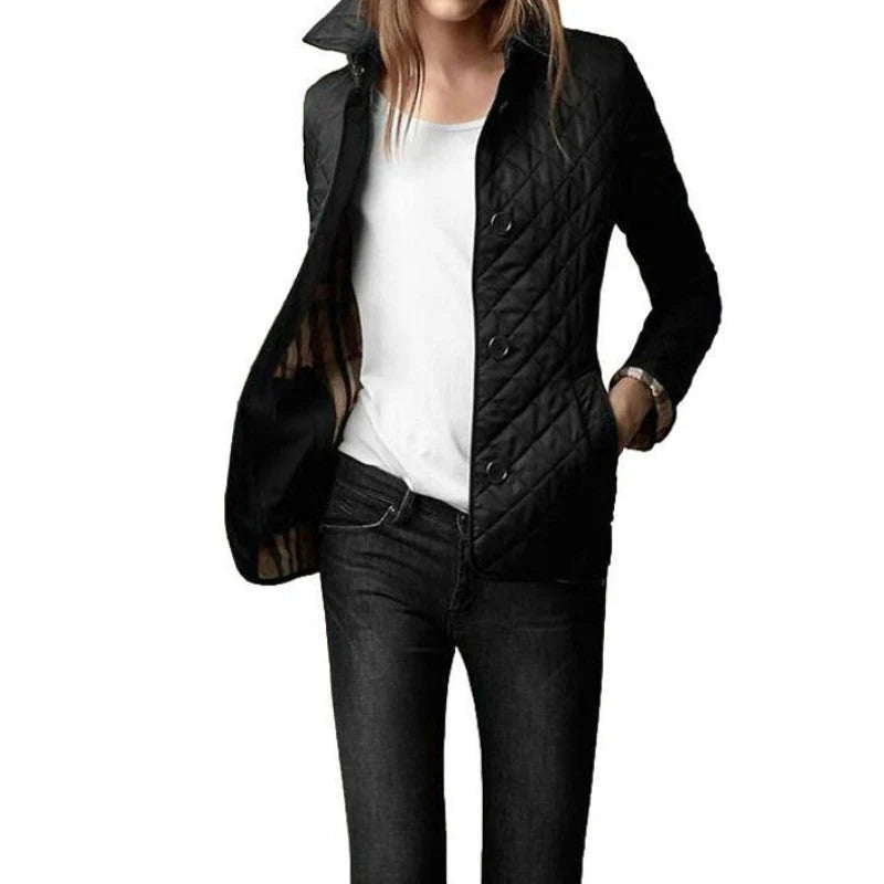 Freya – women's quilted jacket with diamond pattern and button closure