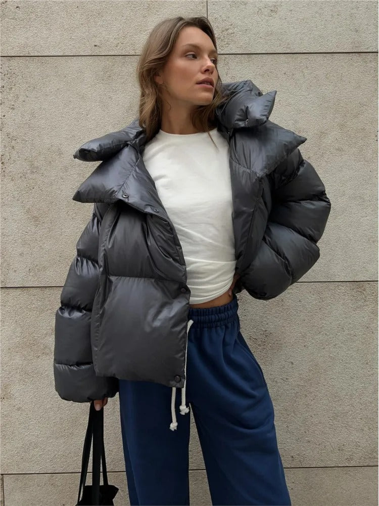Padded women's jacket with hood - warm down jacket in a short model