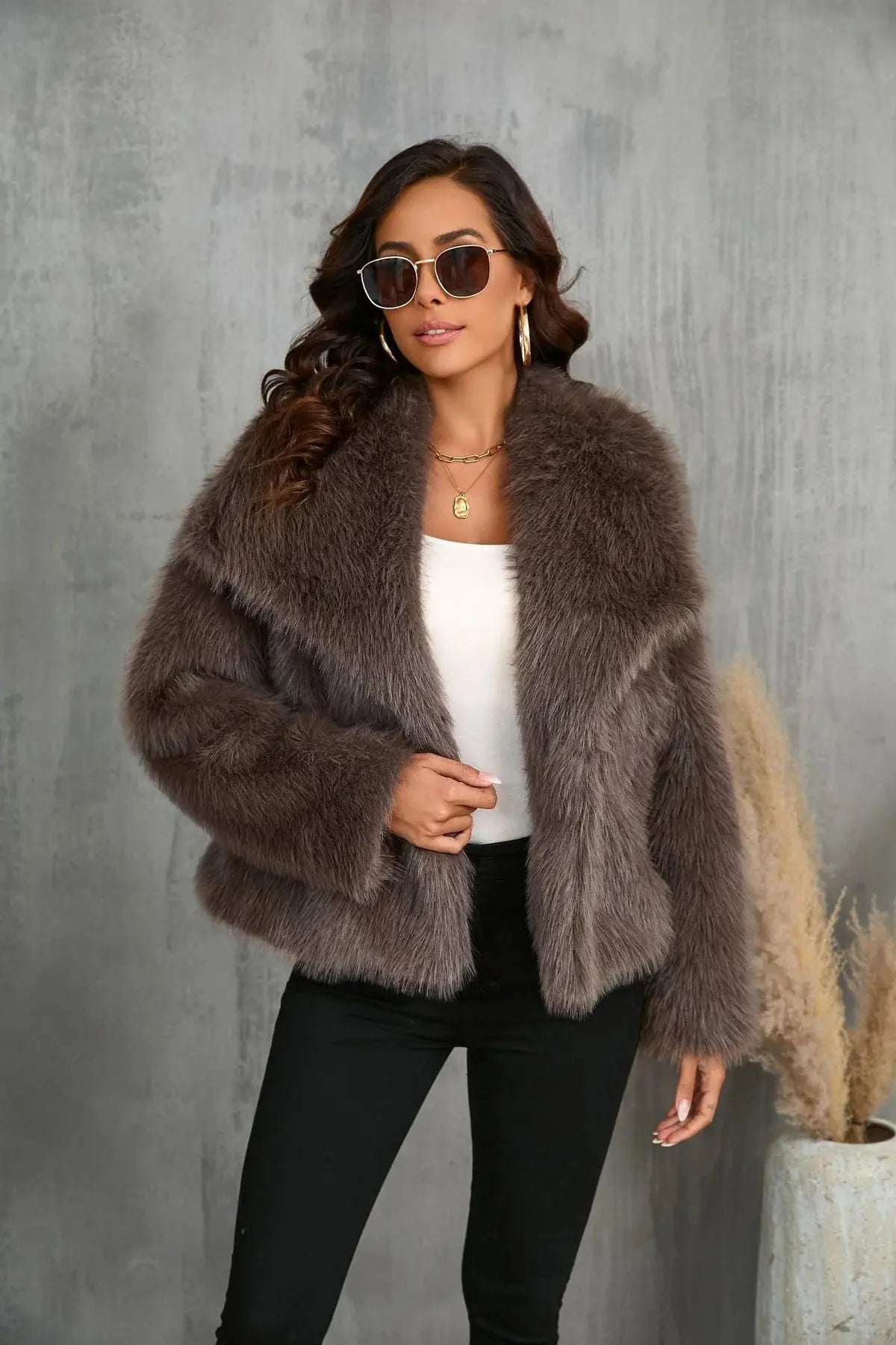 Macy faux fur coat – soft faux fur coat for cold days