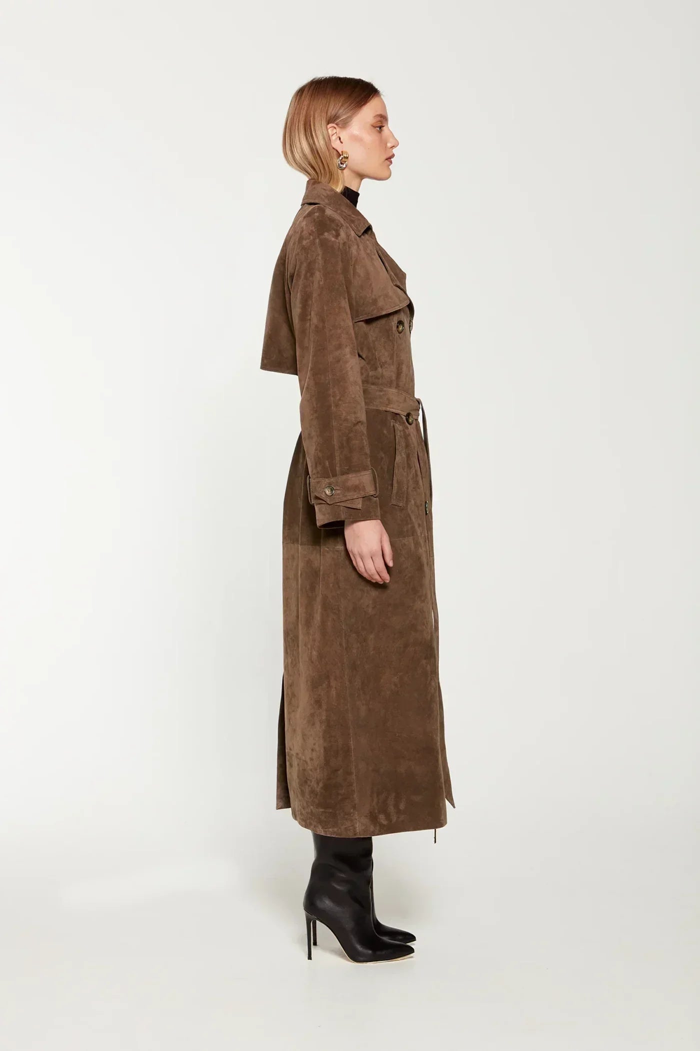 Sibba suede trench coat for women – soft coat with belt