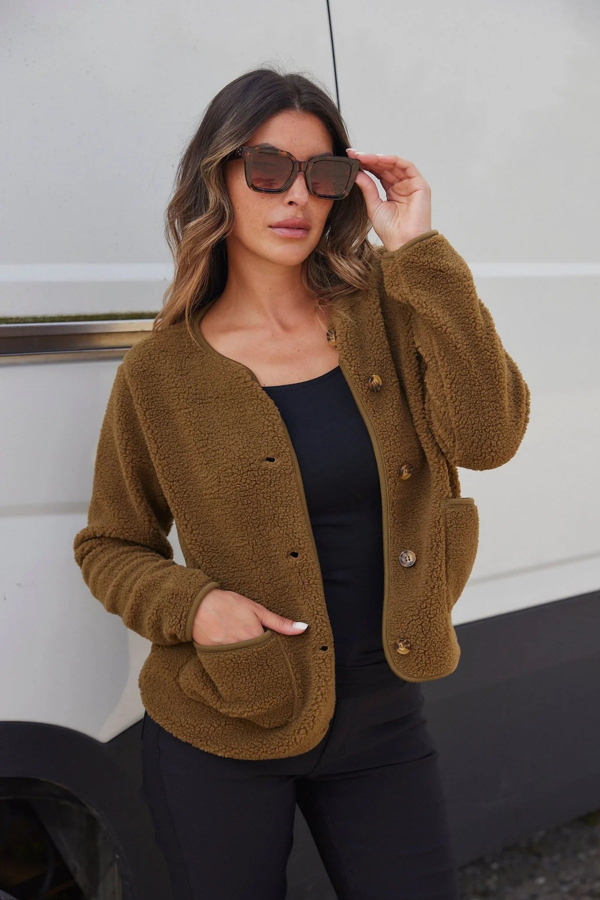 Ada teddy jacket in army style – women's