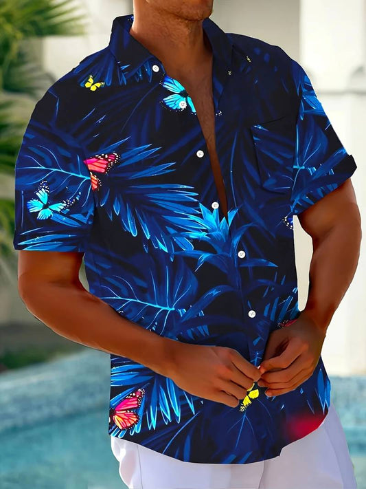 NIMA shirt met korte mouwen en bloemenprint van Hawaiiaanse vlinders