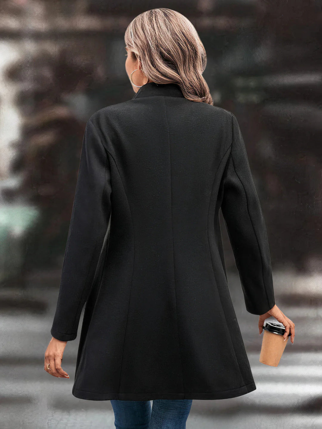 Women's mid-length longline coat with lapel collar – elegant transitional coat