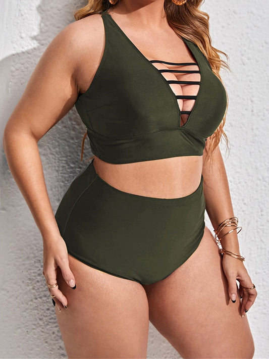 NIMA zwarte comfortabele v-hals bikini grote maten