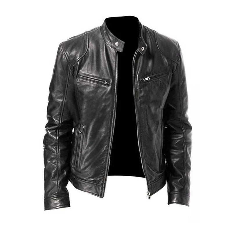 Lars – PU leather biker jacket with zipper details