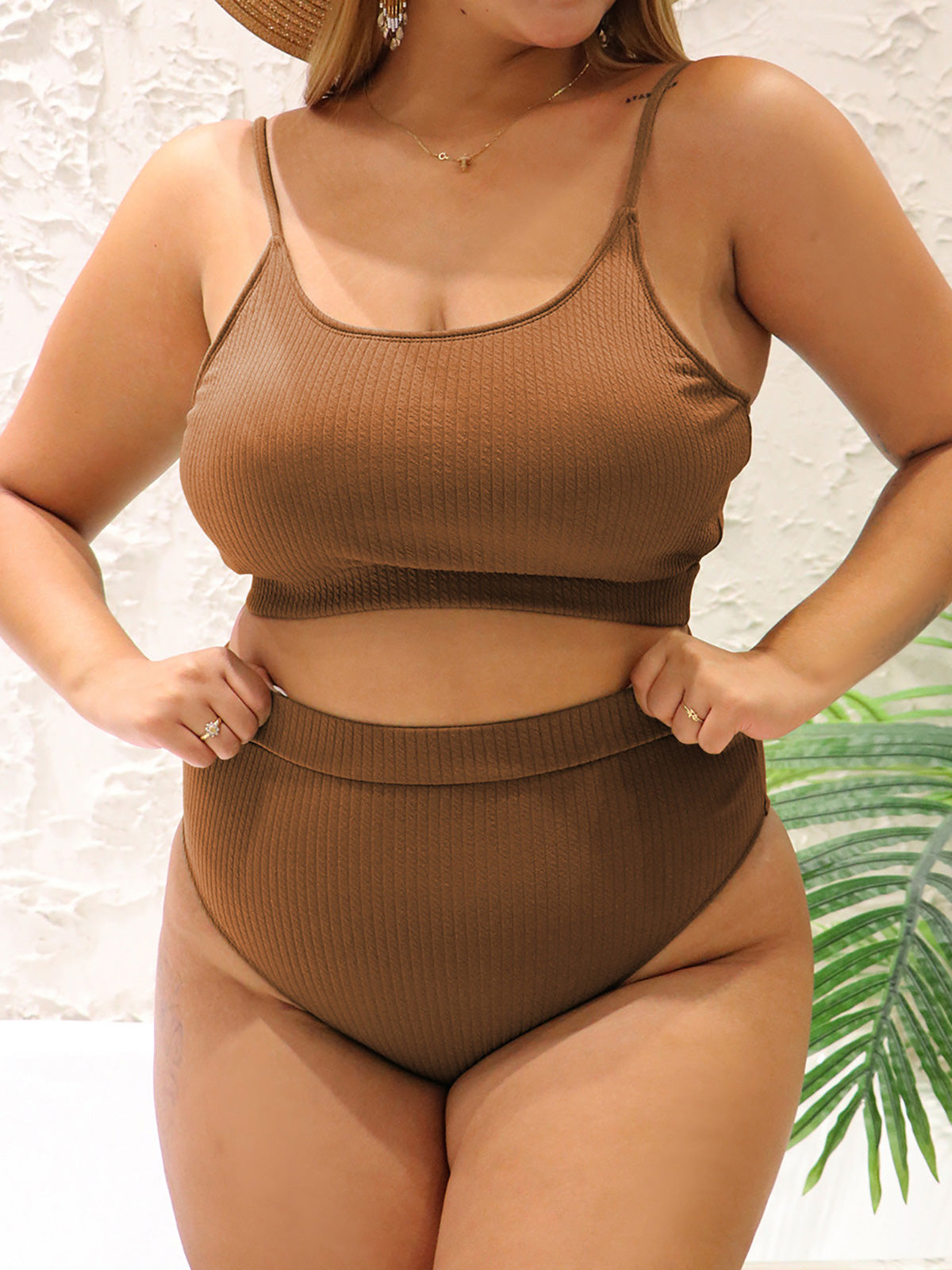 NIMA zwarte eenvoudige geribde bikini grote maten