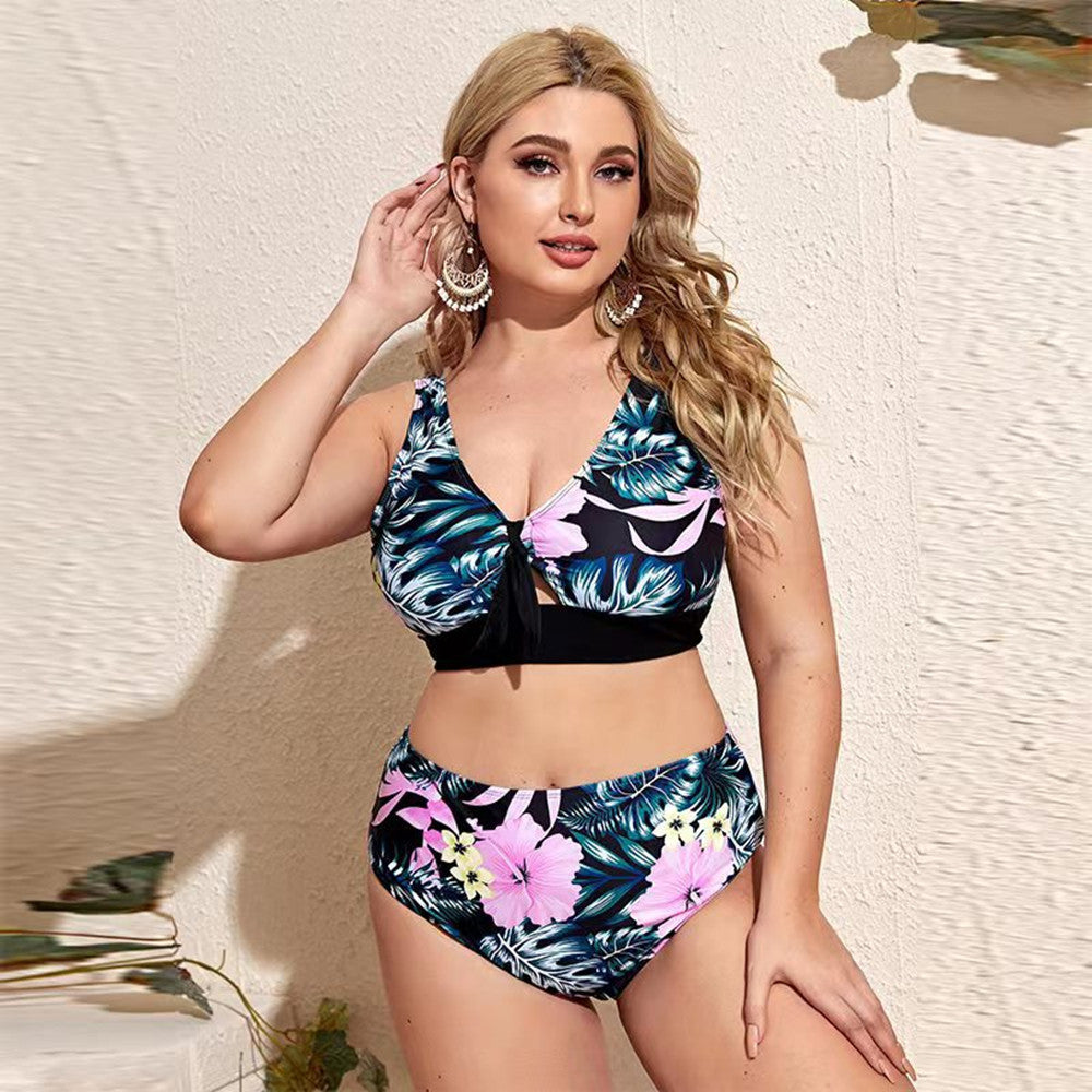 NIMA zwart gebloemde v-hals bikini grote maten