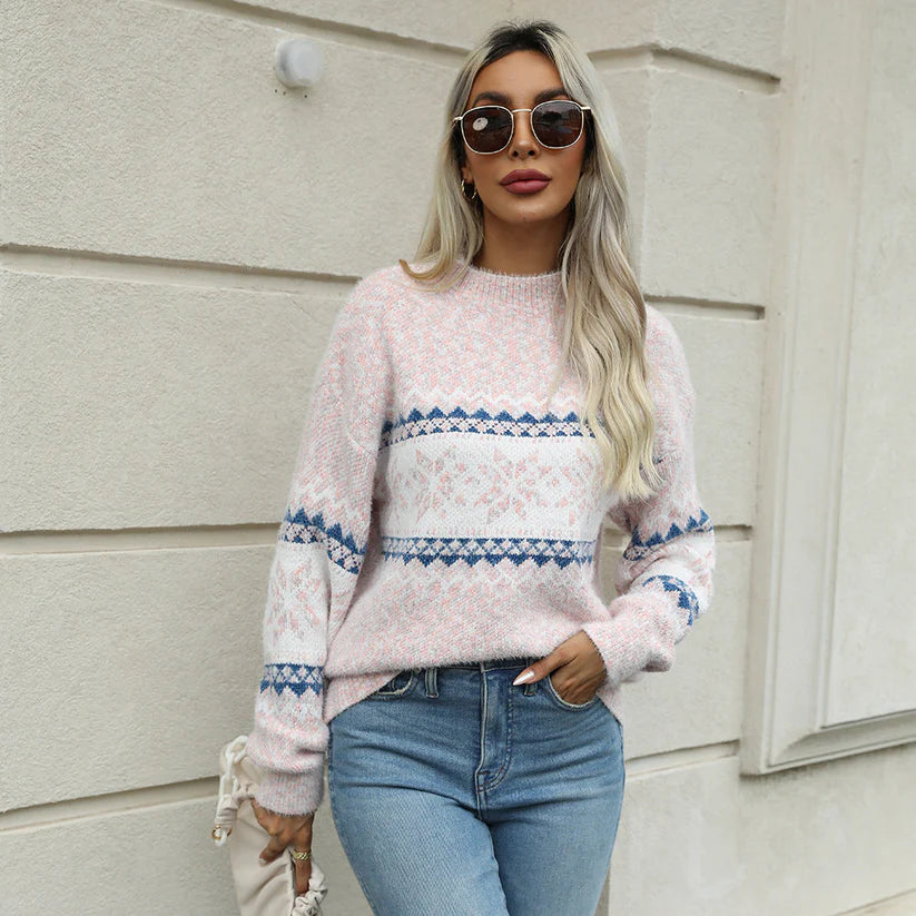 Agnes – oversized sweater with fair isle pattern and stand-up collar