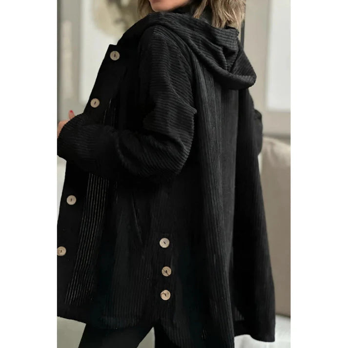 Selma – corduroy jacket with hood and button placket in mid-length fit