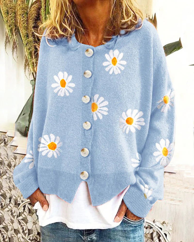 Women's long-sleeved cardigan with floral pattern – a feminine layer for transitional weather