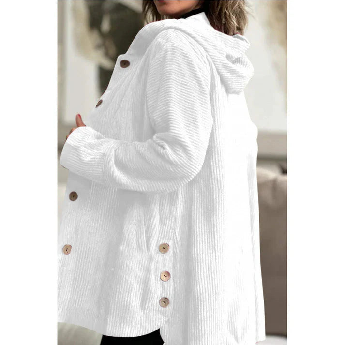 Selma – corduroy jacket with hood and button placket in mid-length fit