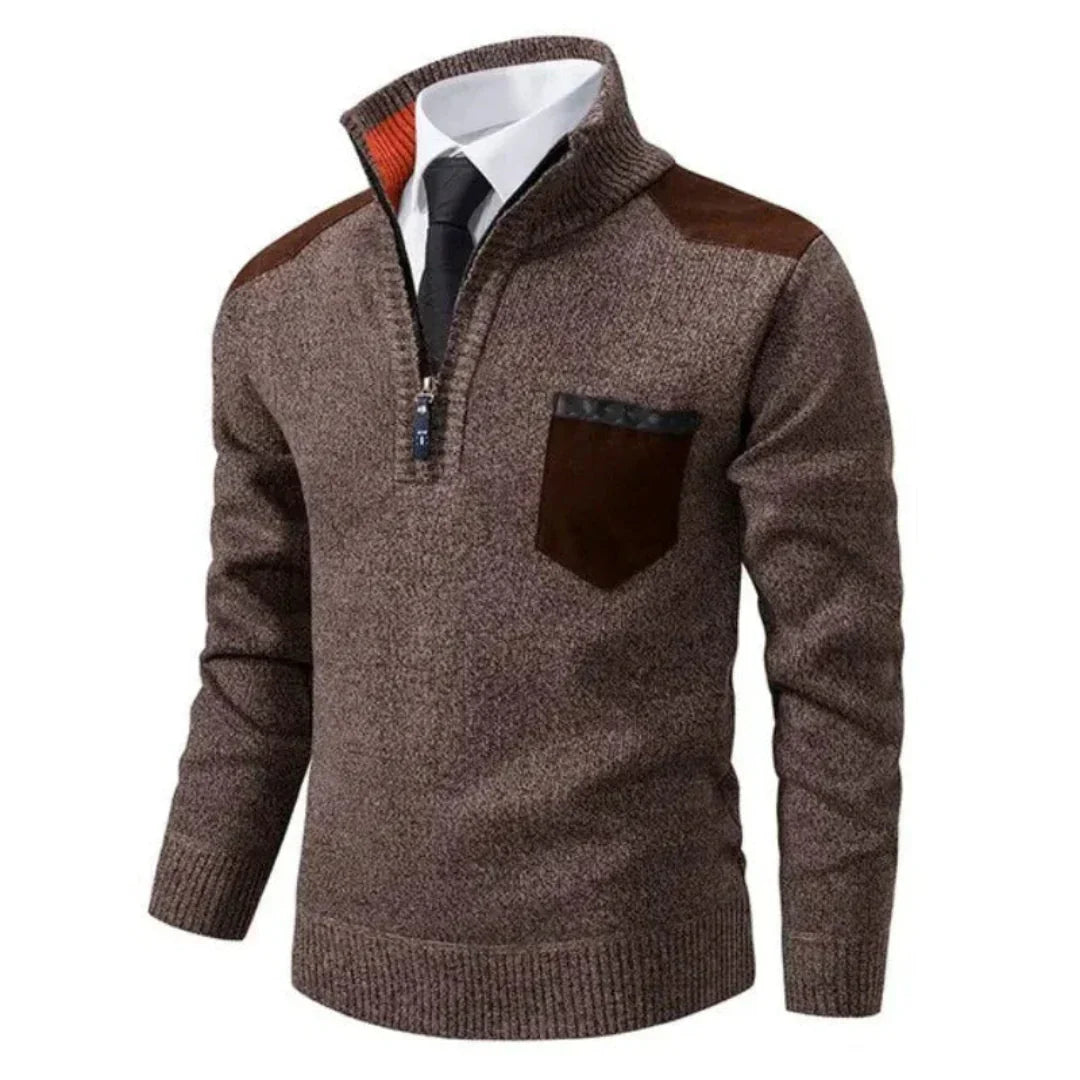 Casual long-sleeved sweater with half zipper for men – relaxed knit look