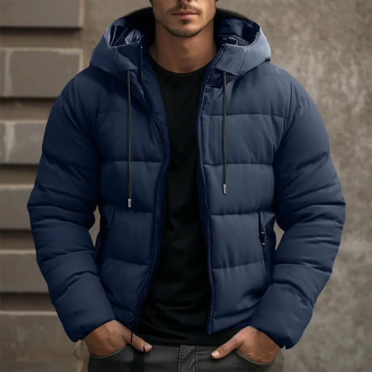 Men's winter quilted jacket with hood – warm and comfortable