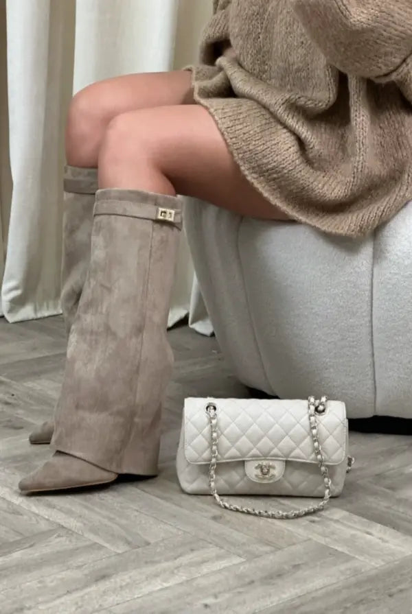 Beige suede fashion boots – women