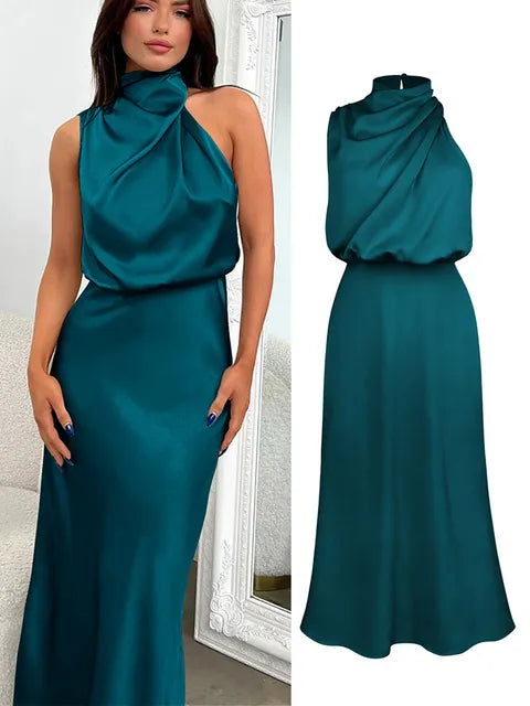NIMA Elegante Satijnen Maxi Jurk