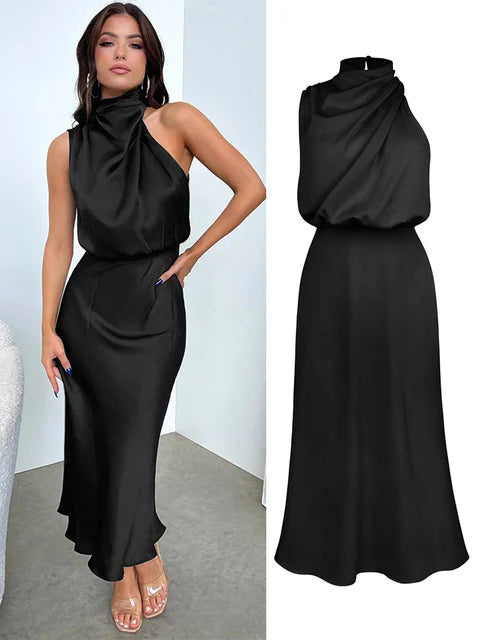 NIMA Elegante Satijnen Maxi Jurk