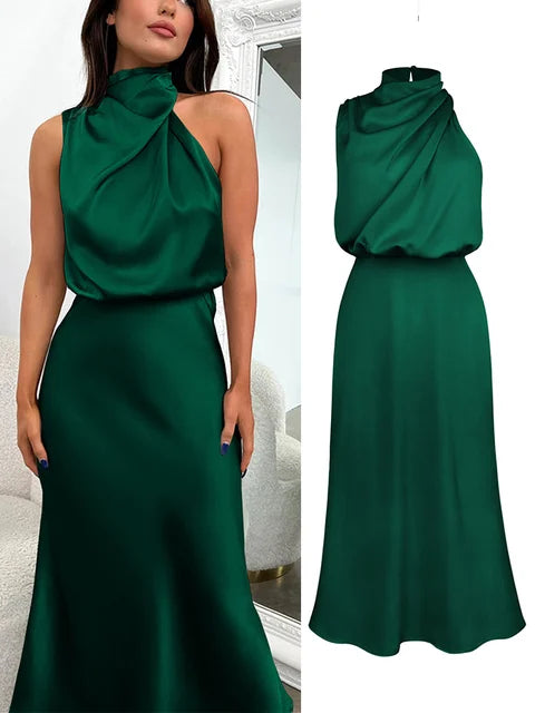 NIMA Elegante Satijnen Maxi Jurk