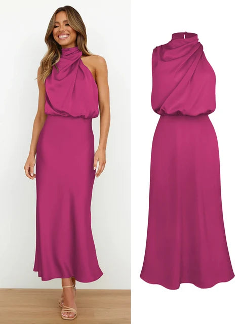 NIMA Elegante Satijnen Maxi Jurk