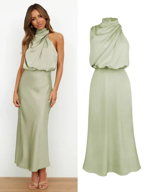 NIMA Elegante Satijnen Maxi Jurk