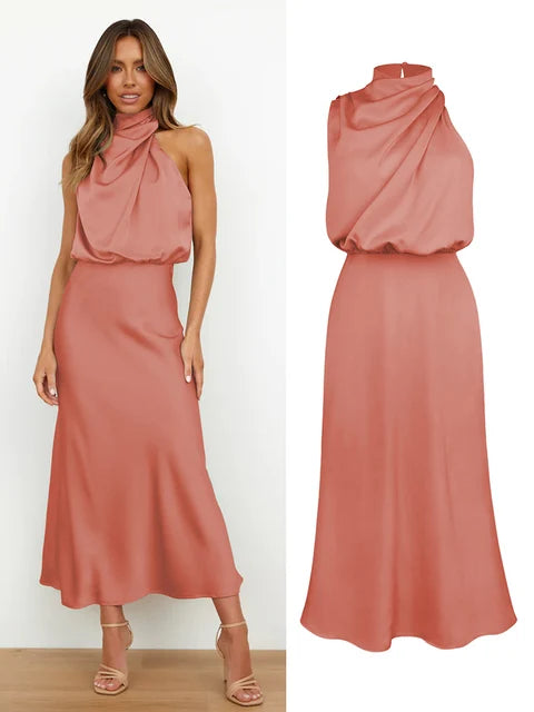 NIMA Elegante Satijnen Maxi Jurk