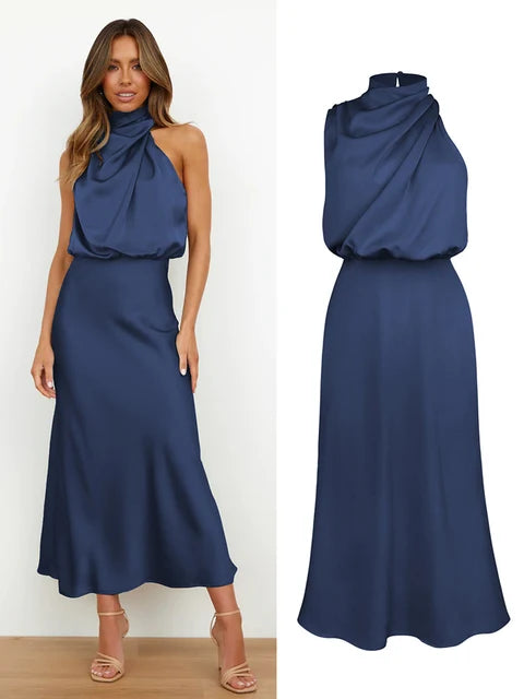 NIMA Elegante Satijnen Maxi Jurk
