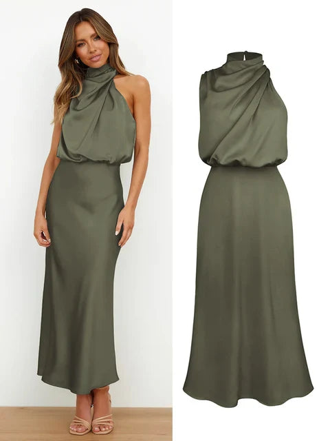 NIMA Elegante Satijnen Maxi Jurk