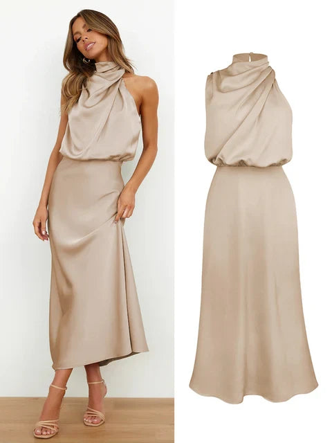 NIMA Elegante Satijnen Maxi Jurk