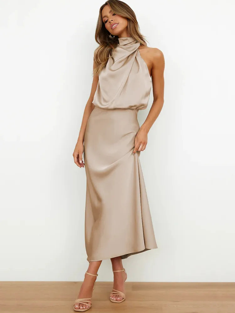 NIMA Elegante Satijnen Maxi Jurk