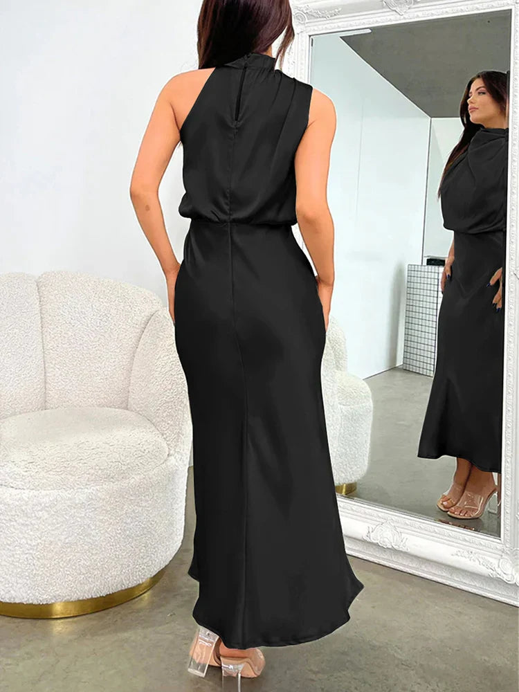 NIMA Elegante Satijnen Maxi Jurk