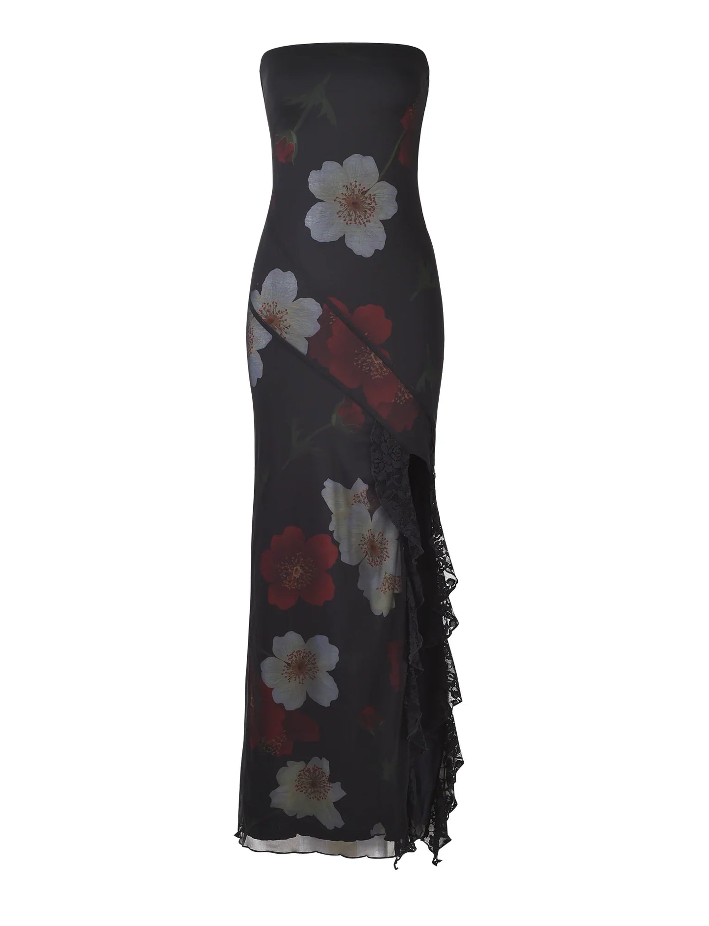 NIMA Rozen zwarte maxi jurk