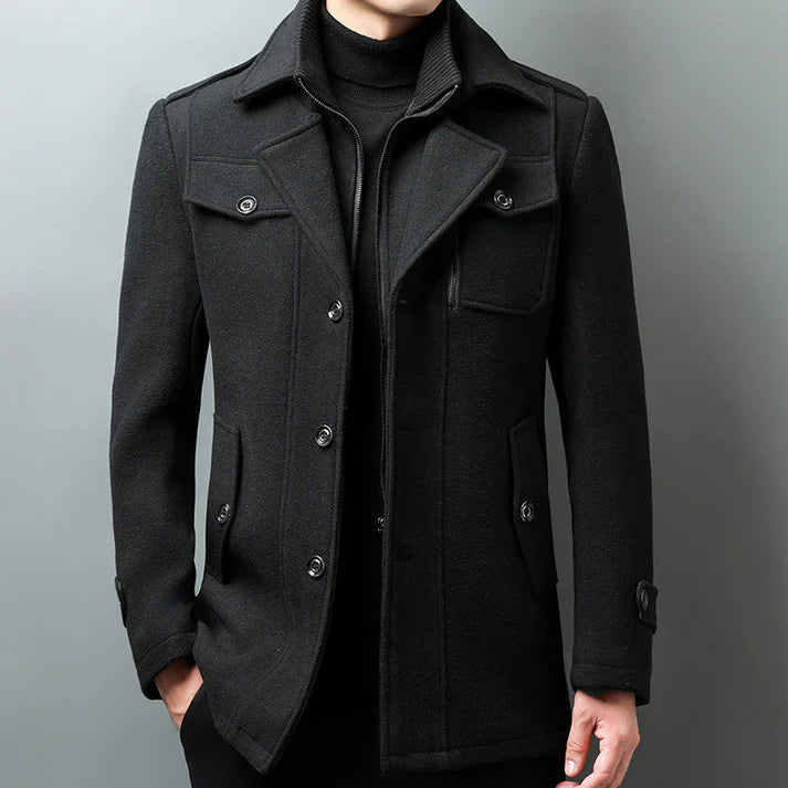 Andreas – structured wool jacket with lapel collar and shoulder straps