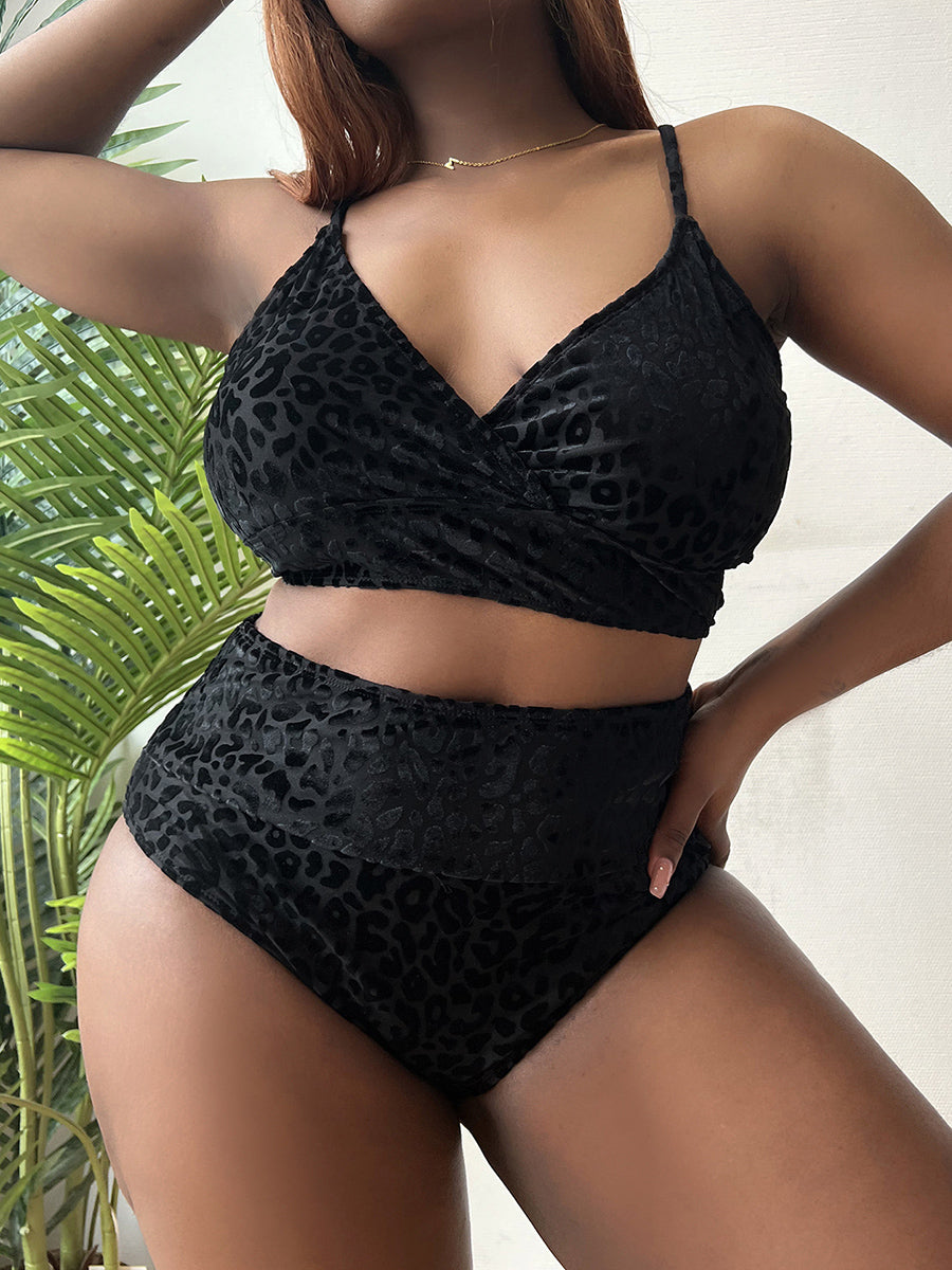 NIMA groene luipaardprint rugloze bikini grote maten