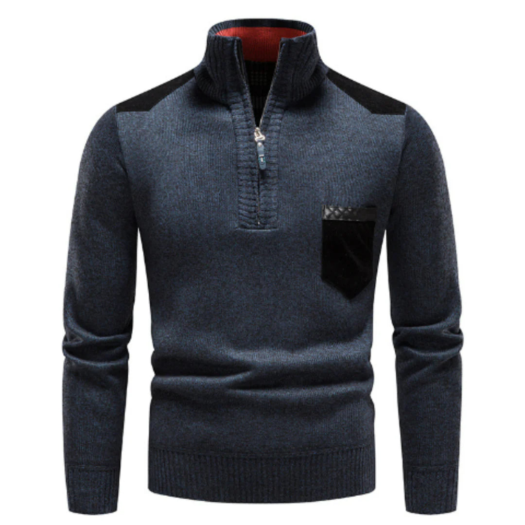 Casual long-sleeved sweater with half zipper for men – relaxed knit look