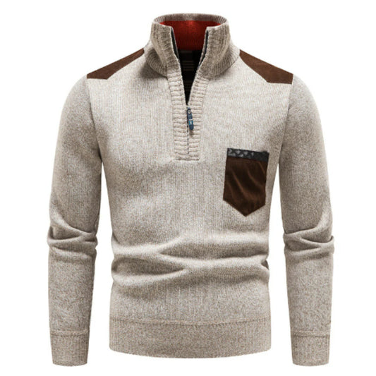 Casual long-sleeved sweater with half zipper for men – relaxed knit look
