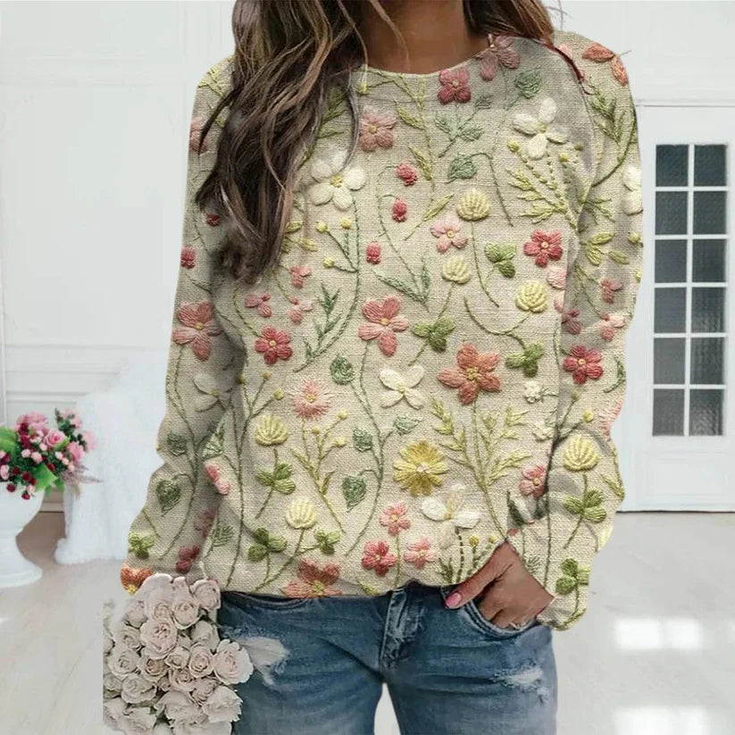Helena – embroidered knit sweater with floral pattern