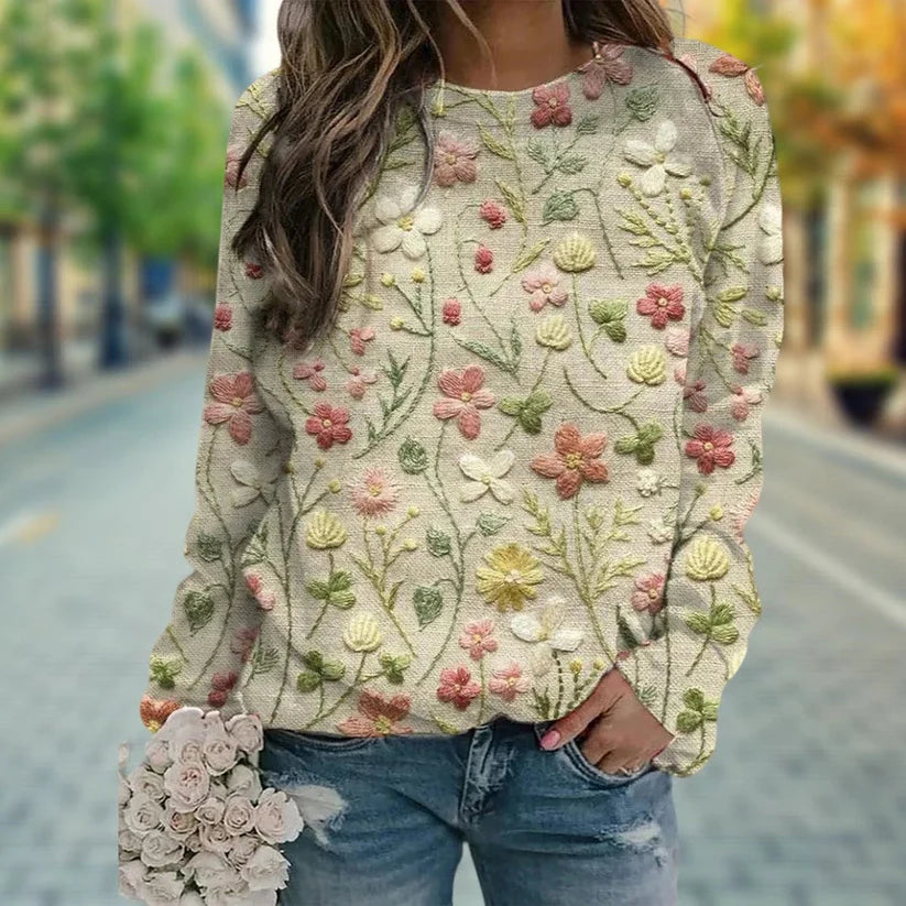 Helena – embroidered knit sweater with floral pattern