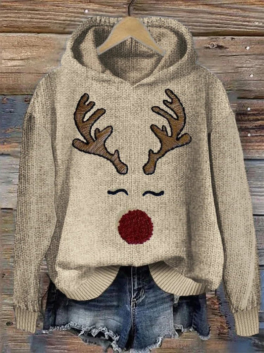 Christmas Hoodie - Reindeer - Loose Fit - Knitted Hoodie - Christmas Sweater