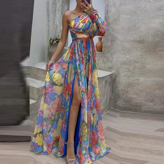 NIMA Elegante Maxi Jurk met één Mouw